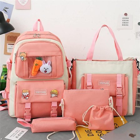 Student pige rygsæk skuldertaske skoletaske sæt lærred student koreansk stor kapacitet campus