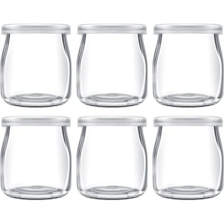 200 ml Yoghurtbudding Glasburkar med Plastlåg Mini Kop Små Glasflasker (6)
