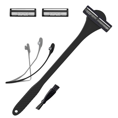 2-i-1 store manuelle barberhøvler og ryggskrubber for menn med integrerte barberings- og ryggårstrimmingsfunksjoner