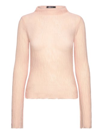 Gina Tricot Plisse Flare Sleeve Top - Pink - M