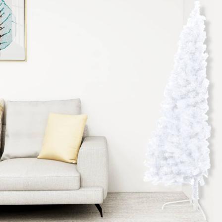 Vidaxl Halv Plastgran Med Led Och Julgranskulor Vit 120 Cm Vit