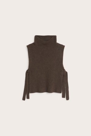 Kappahl | Stickad väst med polokrage | Brunmelerad