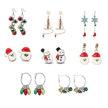 9 Par Juleørestikker til Kvinder og Piger - Bue, Træ, Snefnug