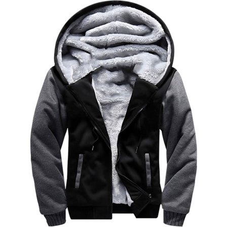 Herre Trøje Termisk Sherpa Foret Jumper Jakker Vinter Træning Fleece Hoodie Full Zip Uld Varmt Tyk Frakke Yderbeklædning 02black