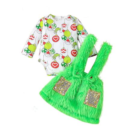 Baby, der stjal julen, outfit til baby drenge og piger, julekostume med grøn pelsmonster, tøj sæt - WELLNGS Style 10 Style 10 5-6 Years