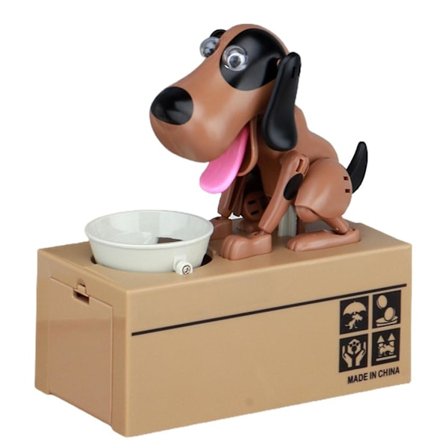 Elektronisk animerad valp-spargris som äter mynt