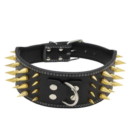Justerbart Spiked Hundehalsbånd PU Lær 4 Rader Studded Pet Halsbånd Ring for Små Mellomstore Hunder Valp (66*7.5CM-Svart)