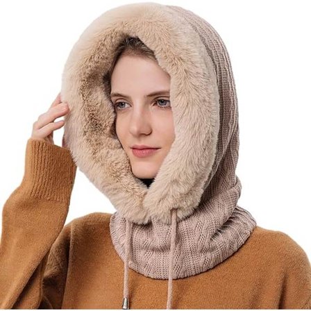 Vinterhue til kvinder - Strikket hue - Fleecehue med snøre - Beige