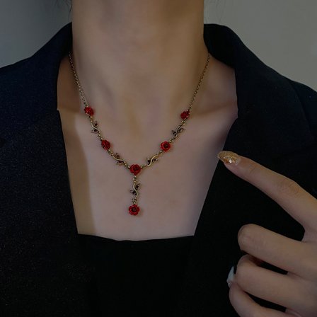 Rosenblomma blad halsband temperament nät röd nyckelben kedja pers