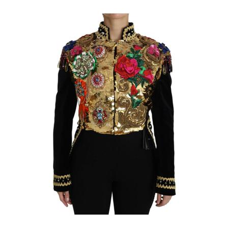 Dolce & Gabbana, Velvet Crystal Sequined Jacket Czarny, Kobieta, Rozmiar: L