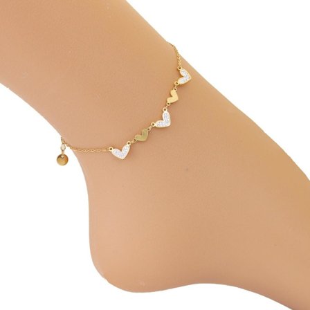 Guld Fotsmycke Fotlänk Vristlänk Fotkedja med Hjärtan i Stål