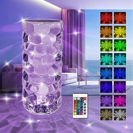 Kristallilamppu, 6-tasoinen himmennettävä kristalli pöytälamppu 16 RGB C