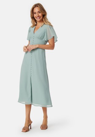 Bubbleroom Occasion Butterfly Sleeve Button Midi Dress Klær