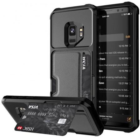 Samsung S9 Exclusive Shockproof veske med Solid V2-kortspor Black