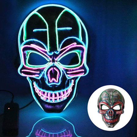 Halloween-maske, LED-maske med 3 blinkende tilstande kraniemaske til børn