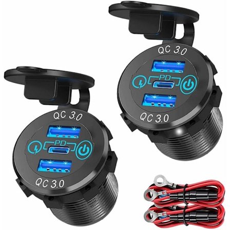 3.0 PD3.0 Kolminkertainen USB-autolaturi 12V 24V 60W USB-C Monilaturi kytkimellä veneeseen, kuorma-autoon, matkailuautoon
