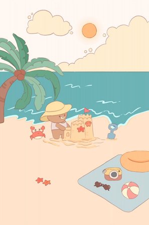 Pelcasa - Plakat Bjørn på sommerstranden - Beige - Postere - Fra Homeroom