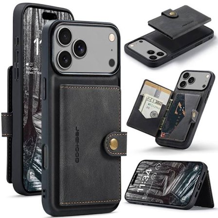 JEEHOOD iPhone 17 Pro Max Mobilskal KonstLäder Plast Skydd - Svart