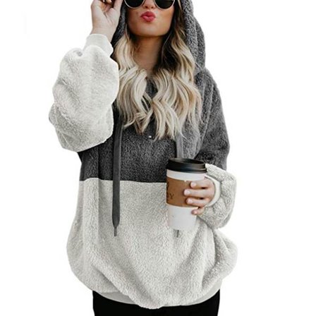 Mjuk och fluffig sweatshirt för kvinnor, höst och vinter, varm dragkedja upp huvtröja pullover med