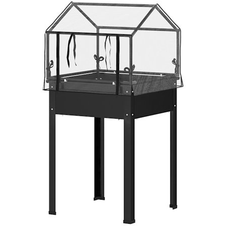 Højbed med overdækning, hævet urtebed med drænhuller, metalplantekasse, vejrbestandigt grøntsagsbed, havebed, plantebed til haven, altan, 60 x 60 x 12