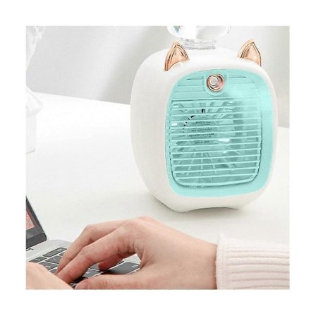 Vand Luftkøler Ventilator, Mini Ventilator, USB Ventilator, Bordplade Turbo Spray Befugter Grå & Hvi