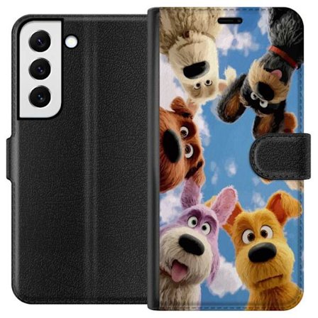 Kompatibelt Plånboksfodral till Samsung Samsung Galaxy S22+ 5G Sex söta animerade hundar sedda underifrån mot blå himmel lekfullt familjevänligt