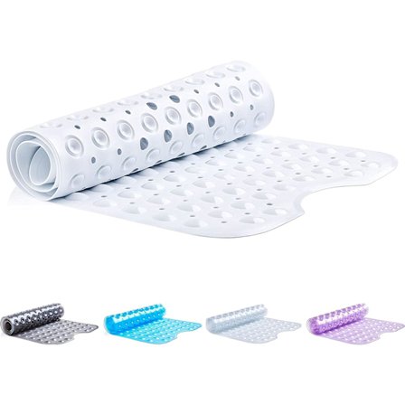 Skridsikker ekstra lang bademåtte med sugekopper | Hvid 100x40cm/40x16in badekar måtter | Anti-skimmel, latexfri | Skridsikker brusebadsmåtte