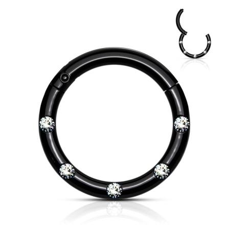 10 mm Segmentring i IP 316L kirurgisk stål med 5 White CZ 2 Svart