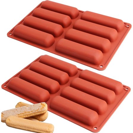 Silikoniset éclair-muotit kakkuihin, 2 kpl sormimuotteja, sylinterimäinen silikonimuotti leivontaan, saippuan valmistukseen, hartsin valmistukseen ja 