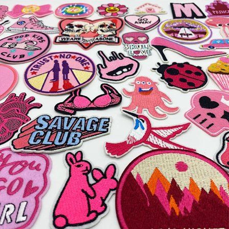 Pink Embroidery Patches for T-shirt High heels flower devil fish heart Iron on Stripes Appliques Clothes Stickers Badges