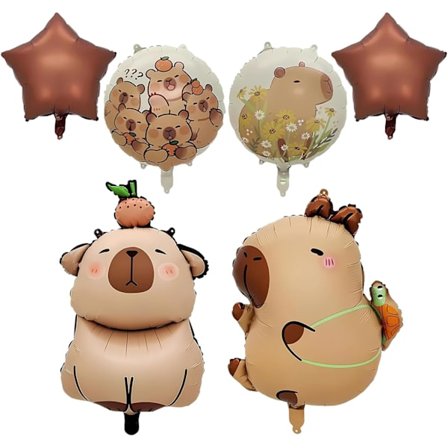 6-delt brun bjørn folieballonsæt, Anime-tema fødselsdagsfestdekorationer til børn, søde dyreballoner til drenge og piger, baby