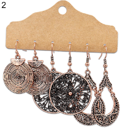 3 paria Boho Gypsy -naisten höyhenpyöreät ontto roikkuvat koukku korvakorut juhlakorut