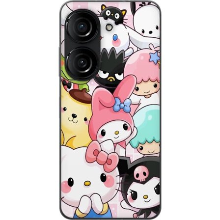 Yhteensopiva Puhelinkuori Asus Zenfone 10 Tiheä kuvio suloisia hahmoja, joilla on suuret silmät eri väreissä ja ilmeissä LABUBU-tekstillä