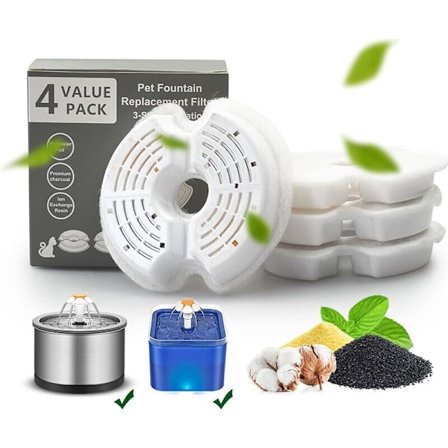 4-pack Ersättningsfilter för 2,5L - 2L Vattenfontän i rostfritt stål för katter - Ersättningsfilter med harts och aktivt kol - Lämplig för katter
