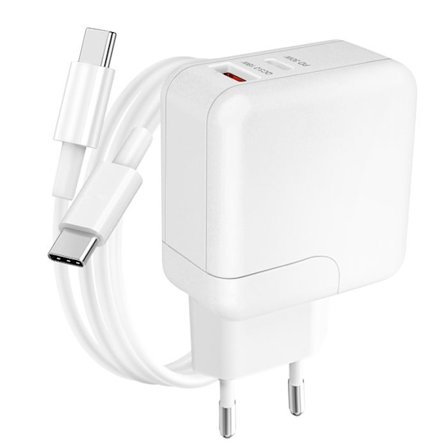 USB-oplader Quick Charge 18W og USB-C Power Delivery 30W med type C-kabel LinQ Hvid