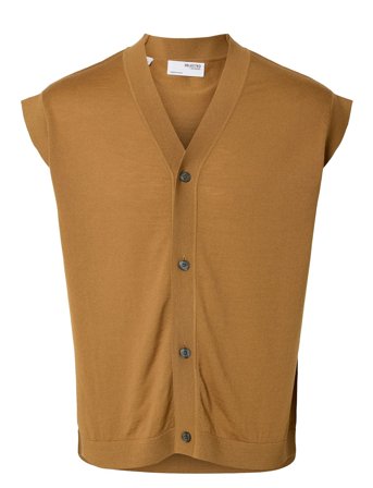 Slhtray Knit Merino Vest Cardigan Ex Tops Knitwear Knitted Vests Beige Selected