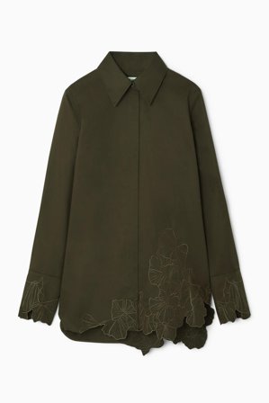 COS Damen Oversized-Hemd Mit Stickereien - Grün