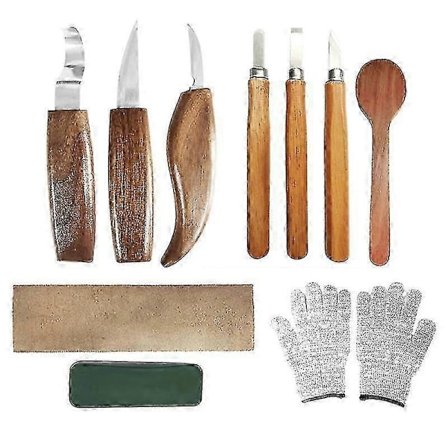 10 kpl puunveistotyökaluja, puunveistossetti, jossa 3 puutaltata, 3 puunveitsenterää, käsineet, ammattimaiset puunveistotyökalut aloittelijoille ja 