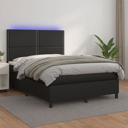 Maison Exclusive - Sängbotten med ribbor och madrass samt LED Svart 140x190 cm