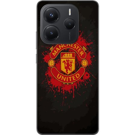 Kompatibelt Mobildeksel til Xiaomi Xiaomi Redmi Note 14 5G Manchester United logo i rød og gul farge med røff sportslig bakgrunn
