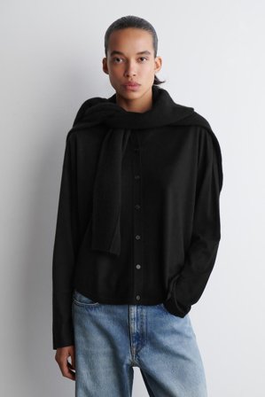 COS Women's Circle-Cut Merino Wool Cardigan in Black