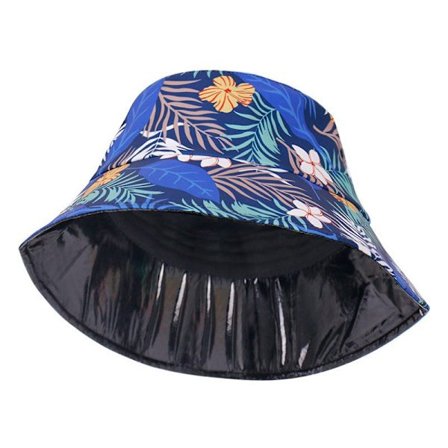 Svart - Vinylfiskermössa i blommig enkelriktad vinyl