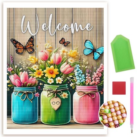 Kevätkukkia Timanttitaide aikuisille 5D DIY Pyöreä timanttijalokivitaide DIY Timanttipistetaidesarjat lahjaksi kodin seinäkoristeeksi