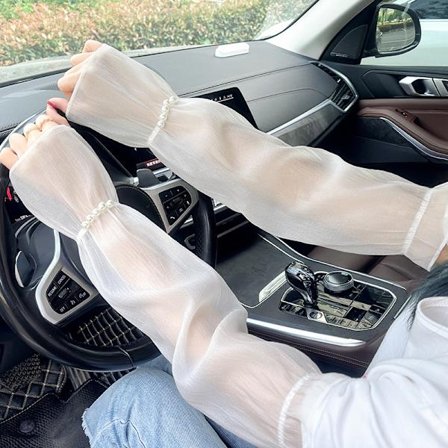 Mesh Körning Solskydd Pärl Ärmskydd Chiffong Tunn Sommar Andningsbar Solskydd UV-Resistent Andningsbar Arm Ärm