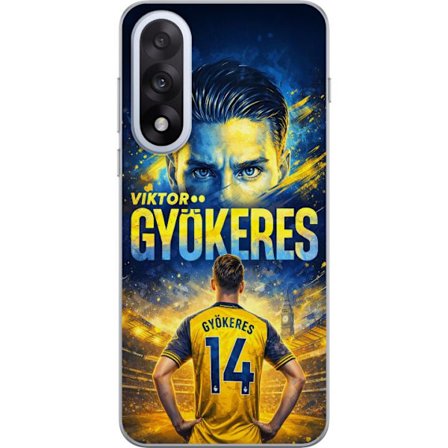 Kompatibel Mobilcover til Motorola OnePlus Nord 5 Viktor Gyökeres fodboldplakat i gul og blå farve med dramatisk stadionbaggrund, sportsillustration
