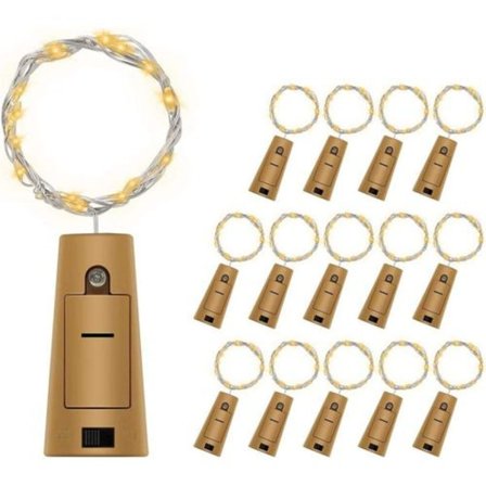 kolpop Pakke med 12 flaske lys batteri, 2 m 20 LED glass kork lys kobbertråd