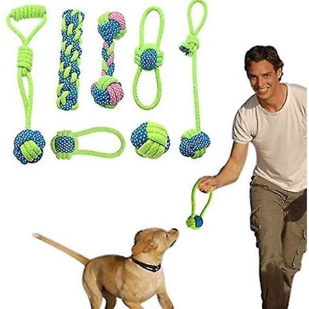 7 stk Bomulls Hund Tauleke Toy Tygge Tenner Leke Kjæledyr Ball