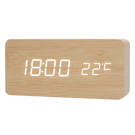 Retro trævækkeur Kreativ lydløs studerende LED lysende elektronisk ur mode træur stue sengebord ur(Bambus Hvid Lampe)