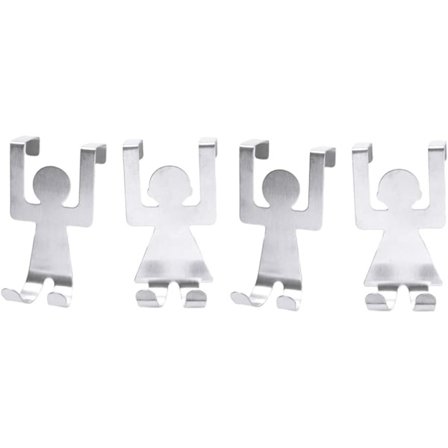 Sett med 4 tegneseriefigurer formet dørkroker i rustfritt stål for