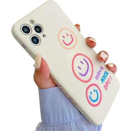 Sødt smil mønster etui kompatibelt med iPhone 13 Pro - Skal, silikone Slim Fit [Blødt anti-ridse mikrofiberfor] Fleksibel 6,1 tommer (beige)